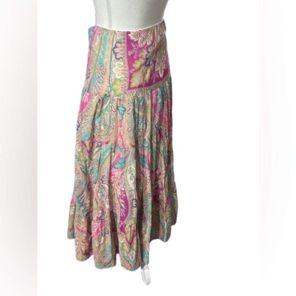 100% Cotton Ralph Lauren 1X Skirt Madi Paisley Boho Pink Aqua Size 18 Size 16 - Picture 8 of 14